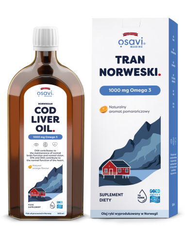 Tran Norweski, 1000mg Omega 3 (Pomarańcza) -...