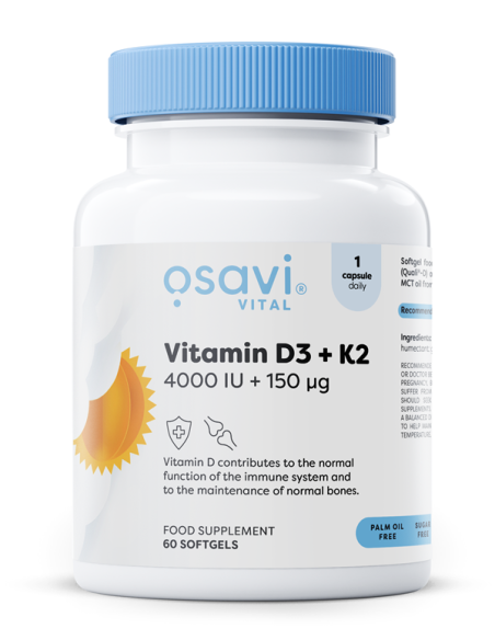 Vitamin D3 + K2, 4000IU + 150mcg - 60 softgels | Osavi