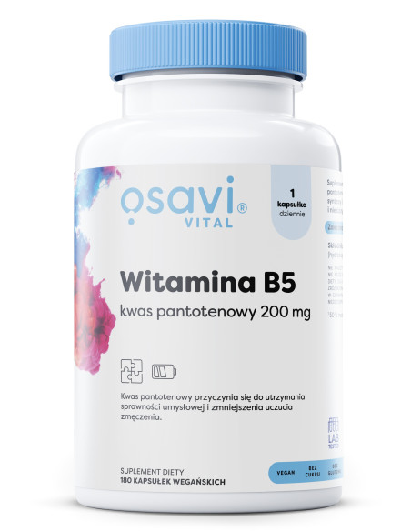 Witamina B5 Kwas Pantotenowy, 200mg - 180 vegan caps | Osavi