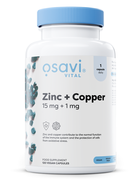 Zinc + Copper, 15mg + 1mg - 120 vegan caps  | Osavi