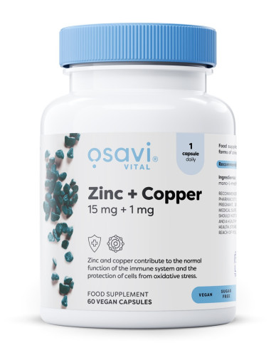 Zinc + Copper, 15mg + 1mg - 60 vegan caps | Osavi