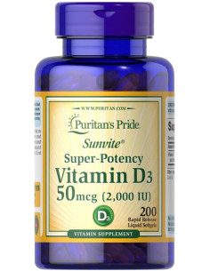 Super-Potency Vitamin D3, 50mcg - 200 softgels |...