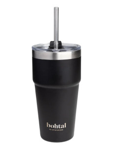 Bohtal Double Insulated Travel Mug with Straw, Black -...