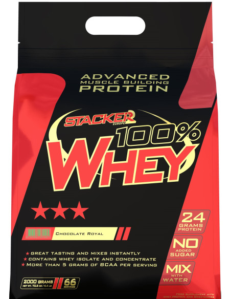 100% Whey, Chocolate - 2000g | Stacker2 Europe