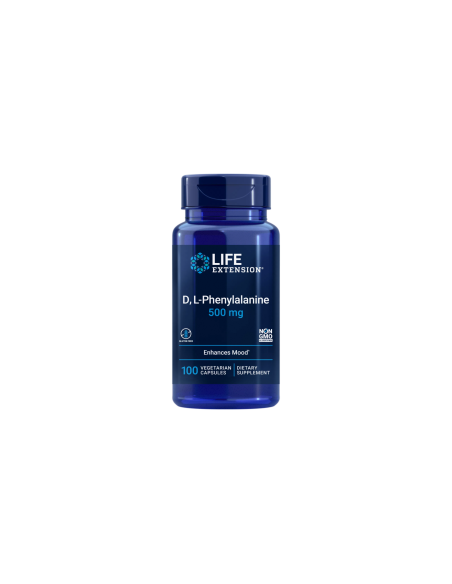 D,L-Phenylalanine Capsules - 100 vegetarian capsules - Life Extension - front image