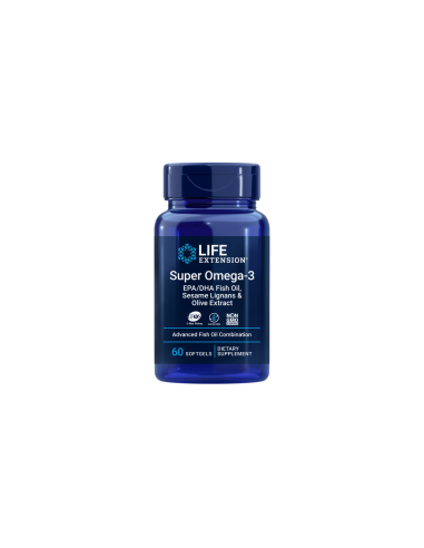 Super Omega-3 EPA/DHA with Sesame Lignans & Olive Extract - 60 enteric coated softgels - Life Extension - front image