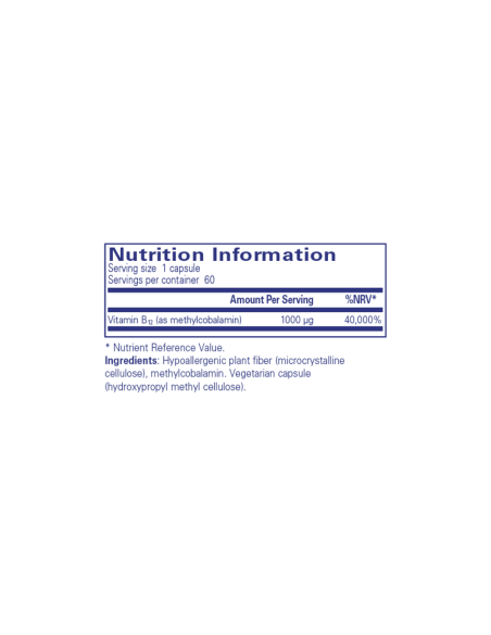 B12 Methylcobalamin - 60 Capsules – ingredients and label – Pure Encapsulations