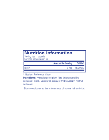 Biotin 8 mg – 60 Kapseln – Zutaten und Etikett – Pure Encapsulations