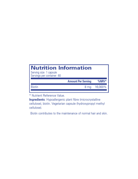 Biotin 8 mg - 60 Capsules – ingredients and label – Pure Encapsulations