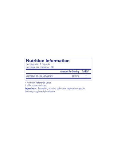 Bromelain 2400 500mg - 60 Capsules – ingredients and label – Pure Encapsulations