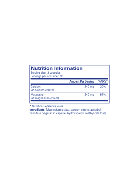 Calcium Magnésium (citrate) – ingrédients et étiquette – Pure Encapsulations