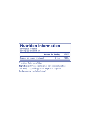 Copper Glycinate - 60 Capsules – ingredients and label – Pure Encapsulations