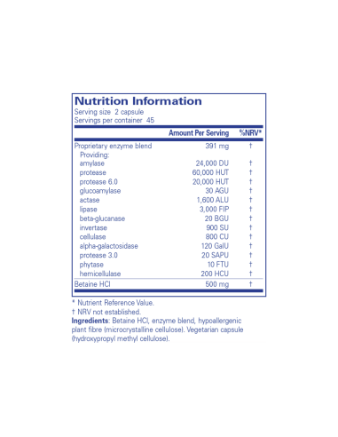 Digestive Enzymes Ultra with Betaine HCl - 90 Capsules – ingredients and label – Pure Encapsulations