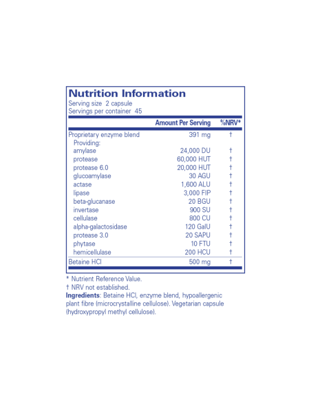 Digestive Enzymes Ultra with Betaine HCl - 90 Capsules – ingredients and label – Pure Encapsulations
