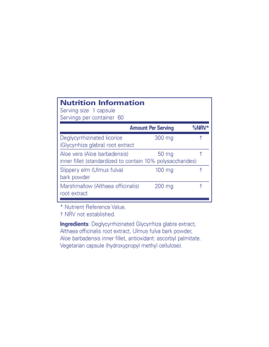 DGL Plus - 60 Capsules – ingredients and label – Pure Encapsulations