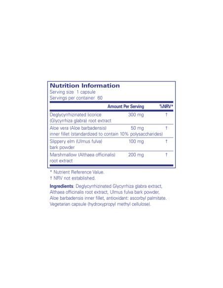 DGL Plus - 60 Capsules – ingredients and label – Pure Encapsulations