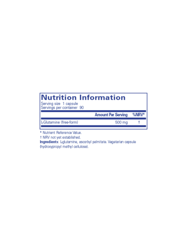 L-Glutamine 500mg - 90 Capsules – ingredients and label – Pure Encapsulations