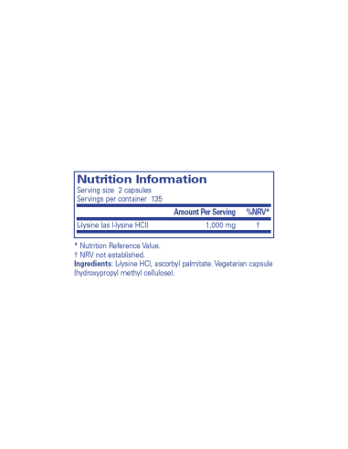 L-Lisina – 270 capsule – ingredienti ed etichetta – Pure Encapsulations