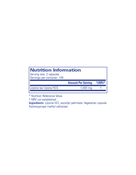 L-Lisina – 270 capsule – ingredienti ed etichetta – Pure Encapsulations