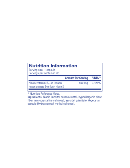 Niacitol 500mg - 60 Capsules – ingredients and label – Pure Encapsulations