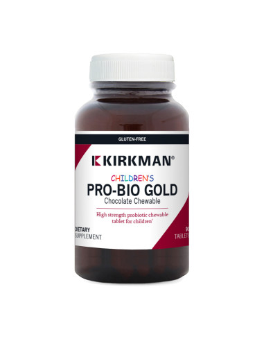 Pro-Bio Gold Schoko-Kautabletten für Kinder – Vorderansicht, 90 Stück | Kirkman Labs