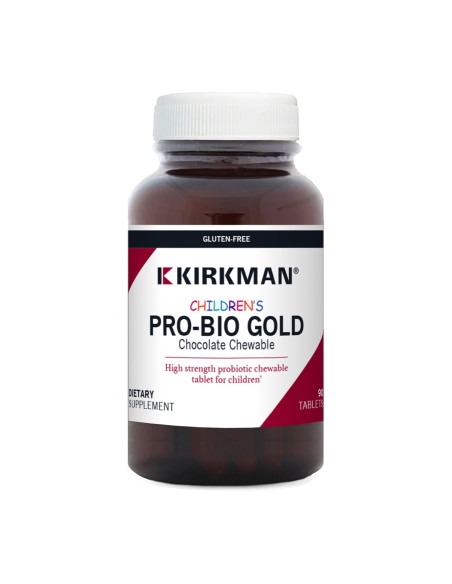 Pro-Bio Gold Schoko-Kautabletten für Kinder – Vorderansicht, 90 Stück | Kirkman Labs