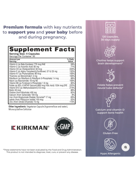 P2i™ Prenatal Multivitamin & Multimineral - 120 capsules | Kirkman Labs