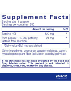 Betaine HCL Pepsin - 250 Capsules | Pure Encapsulations 2