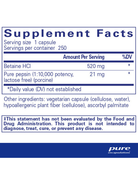 Betaine HCL Pepsin - 250 Capsules | Pure Encapsulations