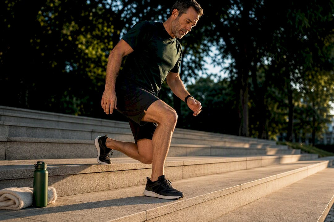 Adulte actif pendant un exercice, avec l’accent sur le genou