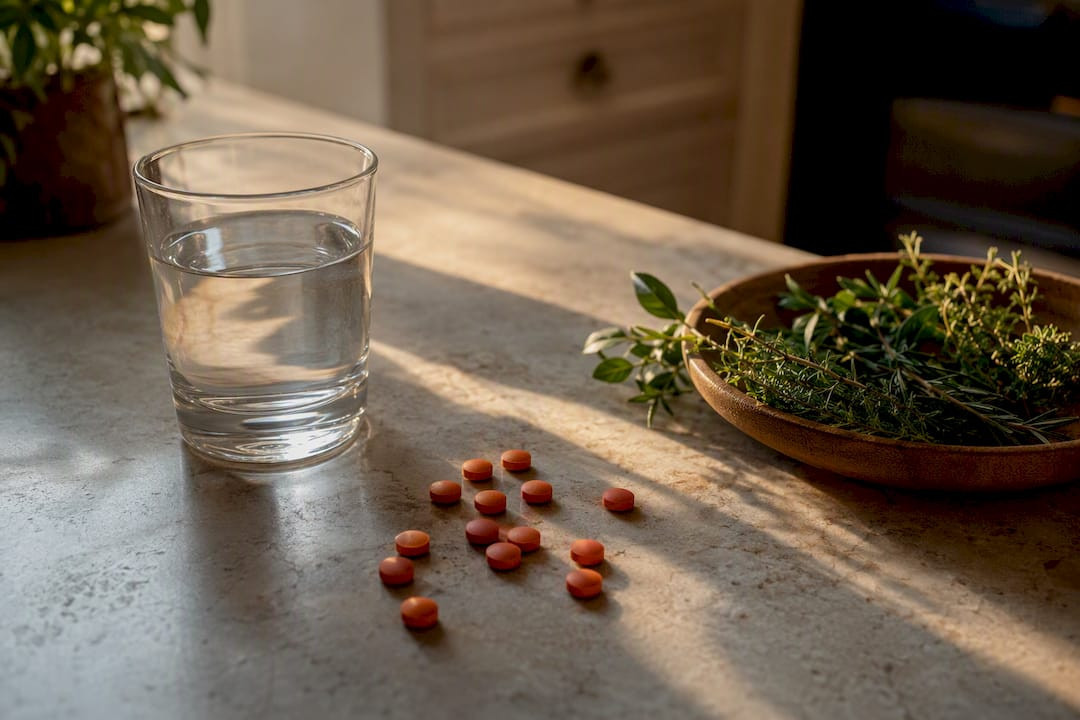 Comprimés de sulfate de fer avec un verre d’eau