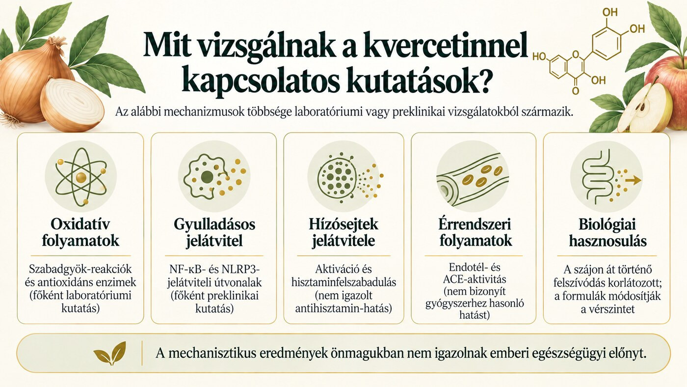 A kvercetinnel kapcsolatos kutatási területek áttekintése, főként laboratóriumi és preklinikai vizsgálatok alapján